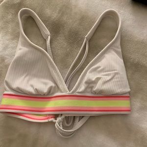 2 Piece Bathing Suits (One White with Stripes/ Tropical Green Pattern)